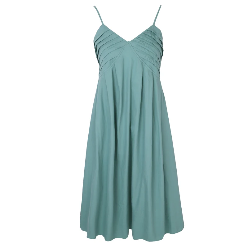 

2021 pleated low-neck beautiful back high waist slim dress female Korean temperament midi vintage suspender dress elegant dress