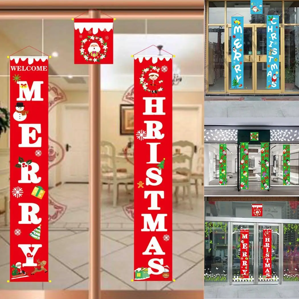 Christmas Banner Front Door Welcome Hanging Sign Red/Green/Blue Festival Party Set of (3Pcs) Decor | Дом и сад