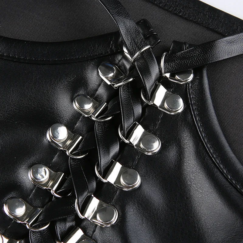 

Women's Corset Bandage Slim Backless Pu Black Crop Top Punk Gothic Clothes Spring Summer 2021 Women Fashion