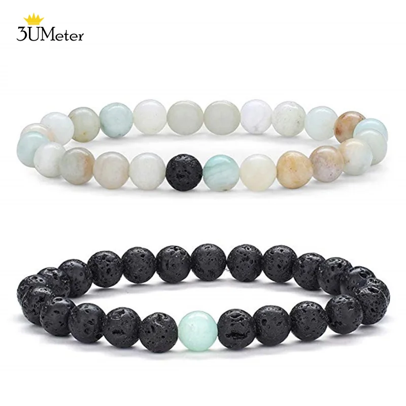 

3UMeter Amazonite Stone Bracelet Natural Stone Lava Rock Diffuser Bracelet Amazon Stone Mala Beads Bracelets Jewelry For Couple
