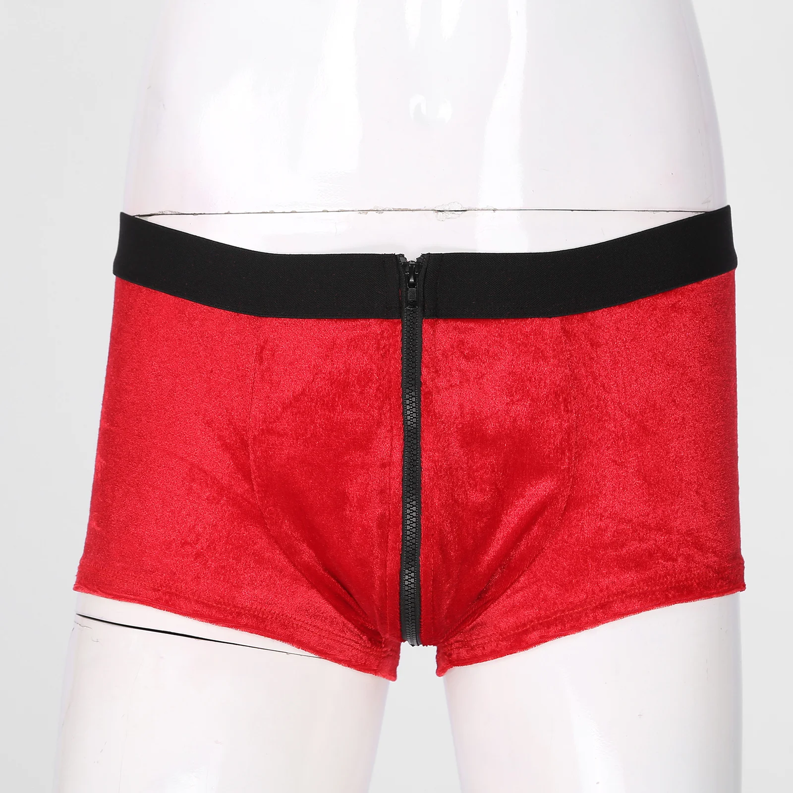 Men Red Short Underwears Velvet Boxer Brief For Christmas Role Play Elastic Waistband Low Waist Zipper Bulge Pouch Underpants |