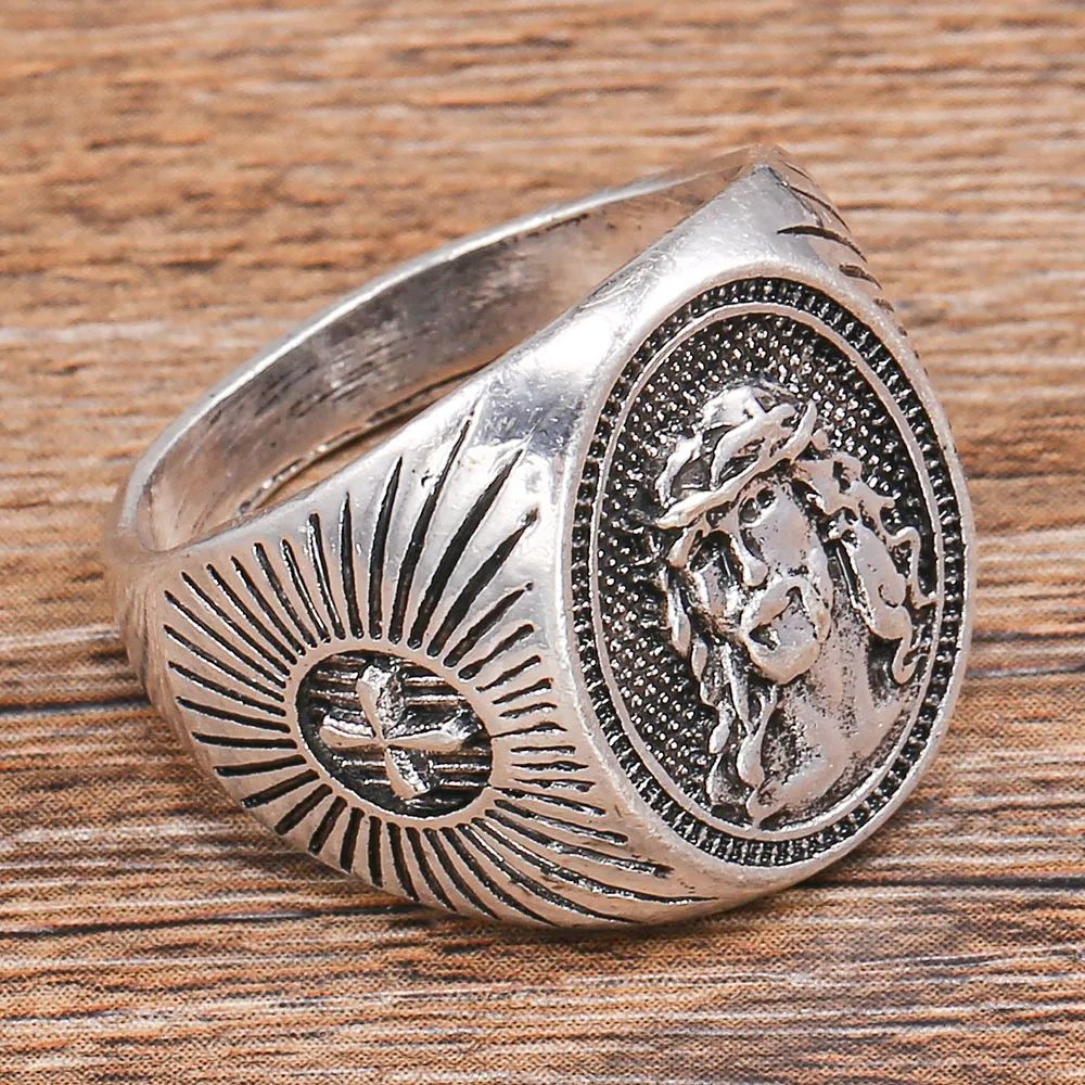 

2021 Hot Selling Christian Icon Ring, Men's Cross Solid Jesus Ring, American, Punk Style Men's Ring