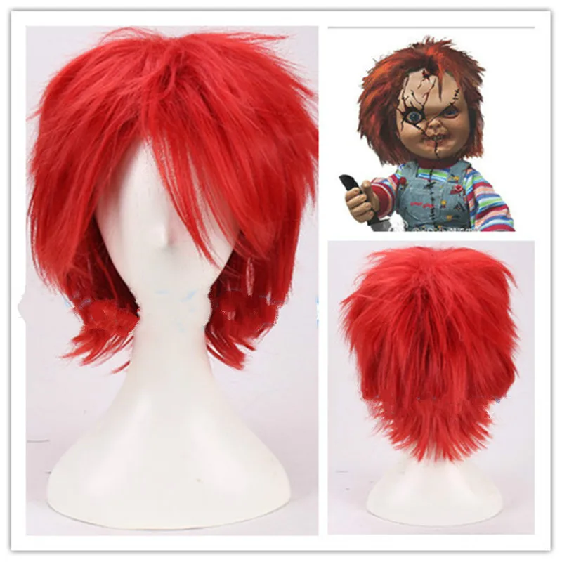 Фильм Невеста Чаки Annabelle 2: создание Косплэй парик Красный коротких синтетических