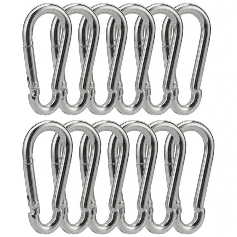 

NEW-12 Pcs Carabiner 3 Inch Spring Snap Hook Steel Clip Link Buckle Heavy Duty 8X80mm for Camping Hammock Swing