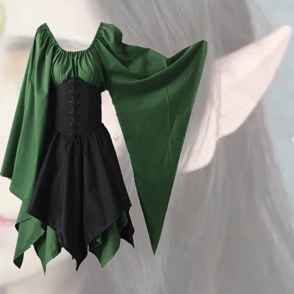 Женское длинное платье эльфа винтажное в стиле ретро средневековой