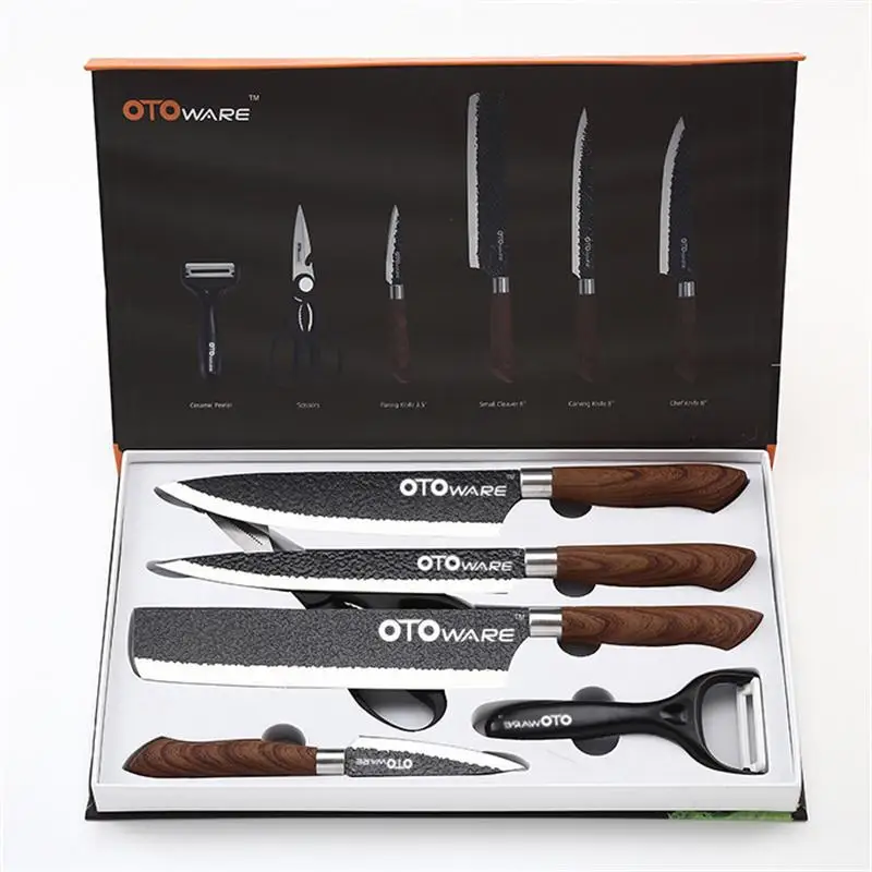 

Stainless Steel Kitchen Knives Set Tools Forged Kitchen Knives Scissors Peeler 6 pcs Chef Slicer Fruits Paring Knife Gift Case