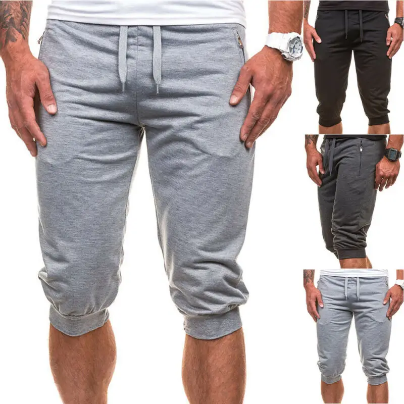 

Pants Calf-length Men Elasticated Waist Gym Sweat Jogging Running Zip Pocket Joggers Men Clothig Pants Streetwear Men