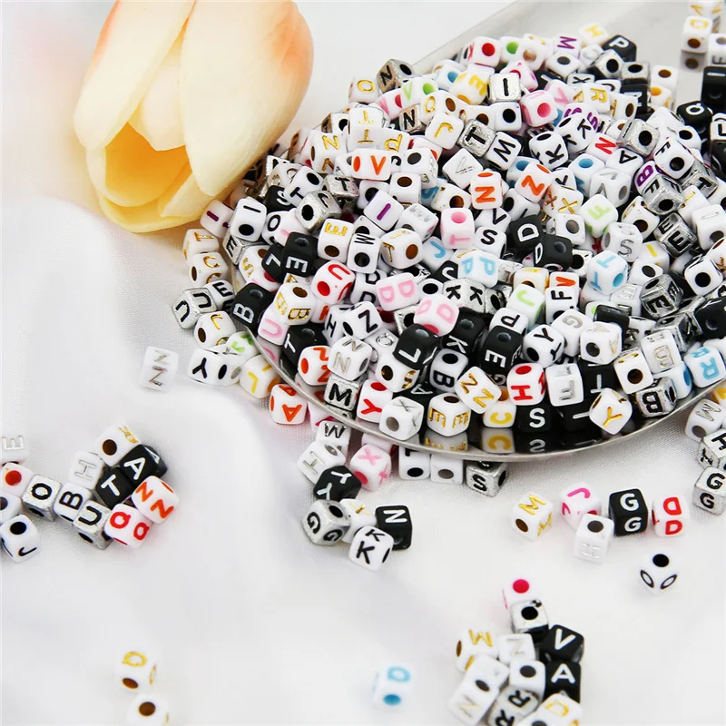 

200pcs/lot 5mm Acrylic Spacer Bead Letter Square Alphabet Beads for Children's Literacy Jewelry Making DIY Handmade Accessories