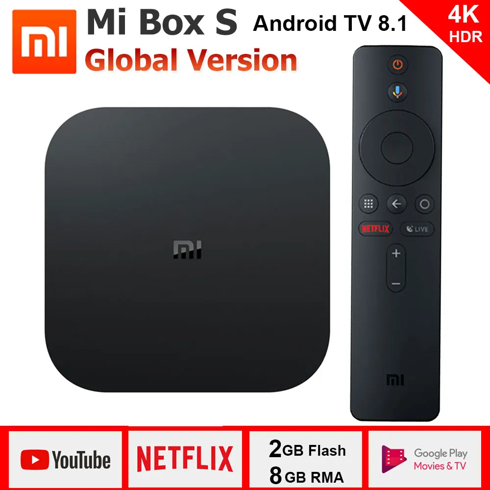 ТВ-приставка Xiaomi Mi Box S 4K Wi-Fi BT4.2 Android 8 1 четырехъядерный процессор 64 бит Mali-450 1000