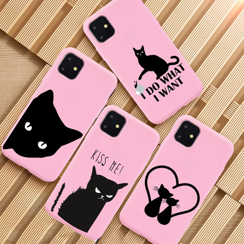 

Cat Cartoon Cute Funny Line Phone Case for IPhone 6 6S 7 8 X XS XR 11 12 13 Pro Max SE 2020 Coque Cover Funda Silicone Soft Etui