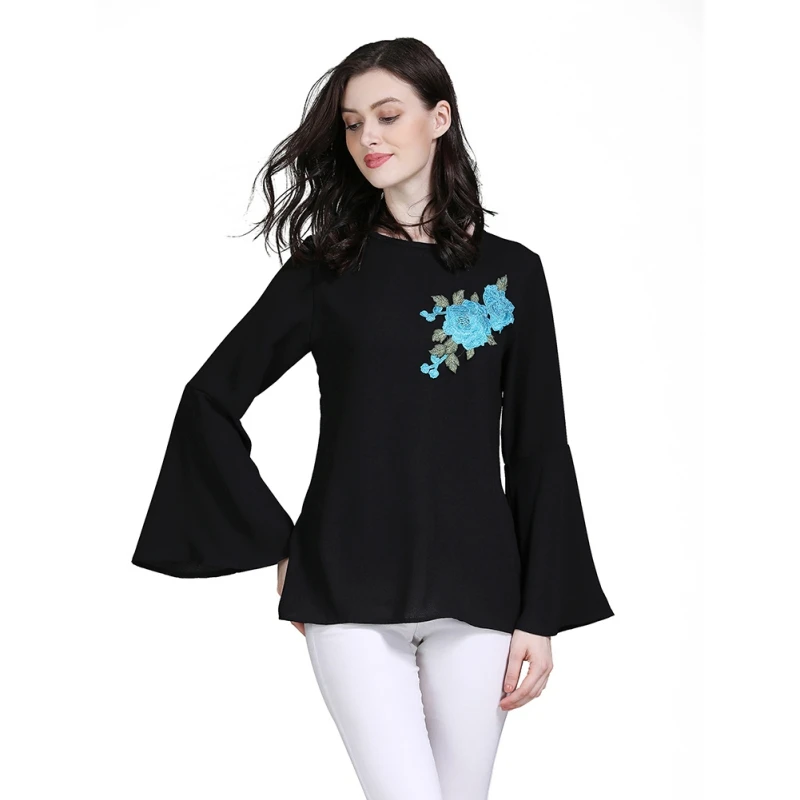 Женский цветочный длинный расклешенный рукав с вышивкой ShirtTurkish Исламская одежда
