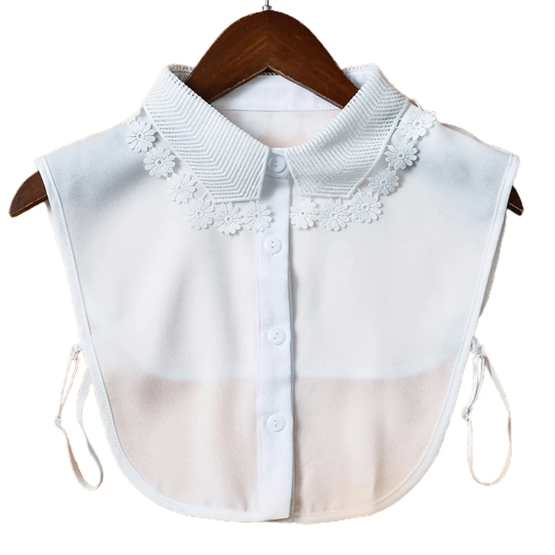 

Women Hollow Out Lapel False Collar Floral Tassels Chiffon Detachable Half Shirt XX9D