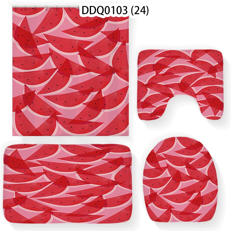 

Green Print Bathroom Shower Curtain Set Waterproof Bath Carpet Cover Toilet Lid Seat Cover Bath Non-slip Mat Rug Bathroom Decor