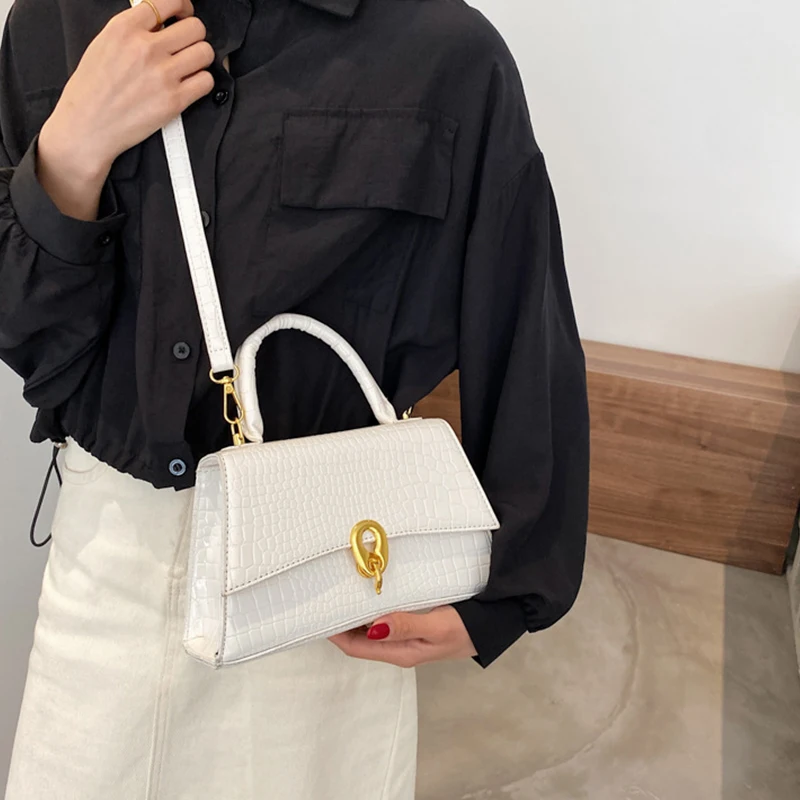 

Lady Elegant Crocodile Pattern Messenger Bags Chic Lock Trapezoid Handbags and Purses Luxury Pure Color Shoulder Bags Sac a main