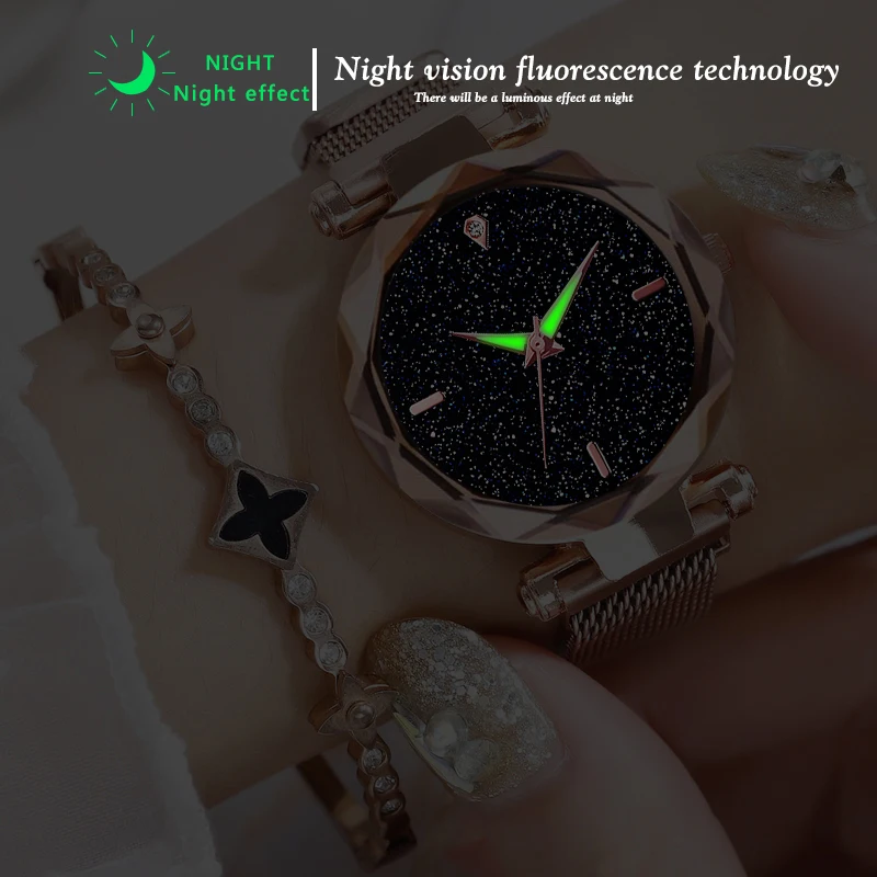 Роскошные женские наручные часы с бриллиантами розовое золото модные магнитной