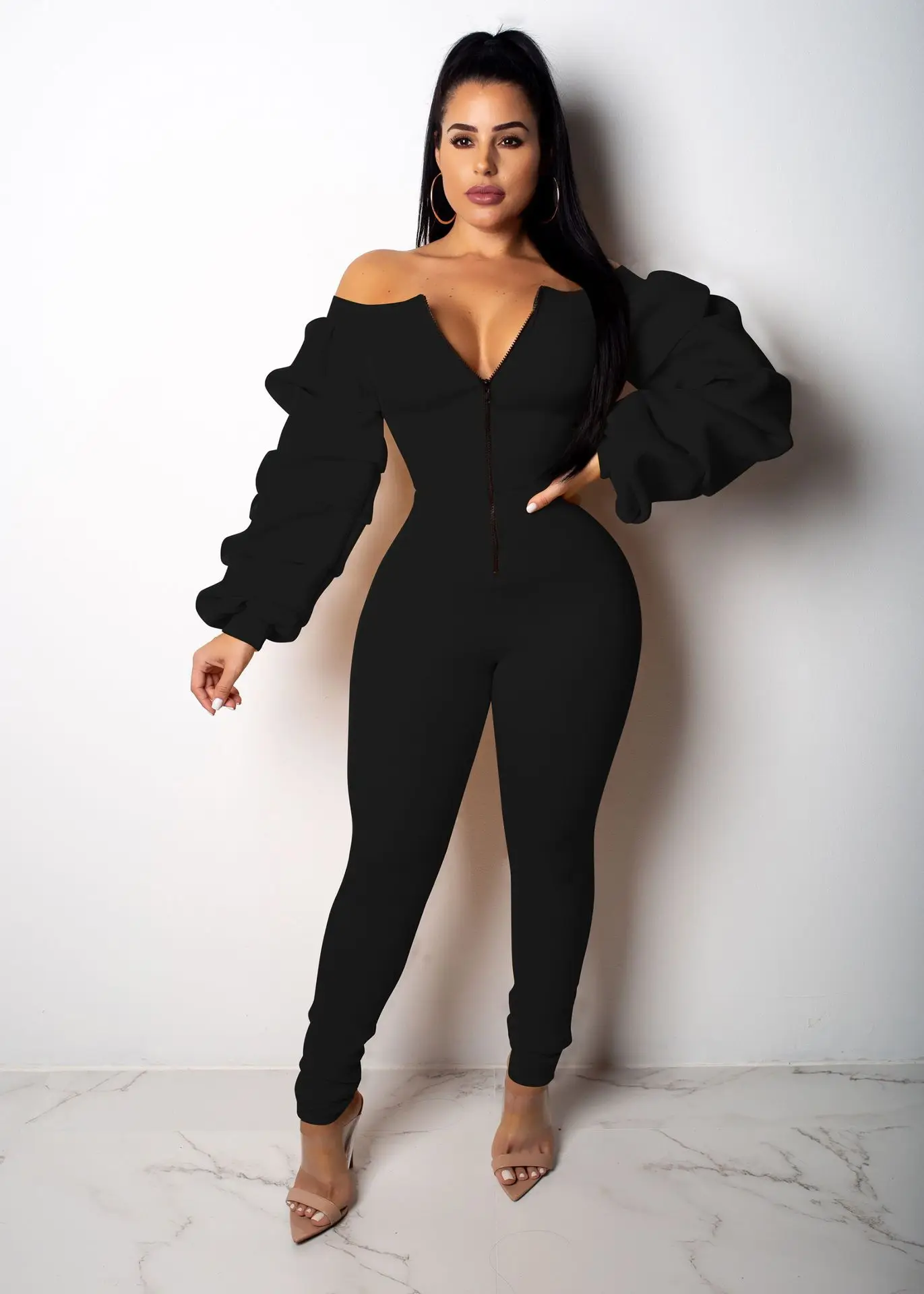 Женский зимний плотный хлопковый сексуальный комбинезон с открытыми плечами на