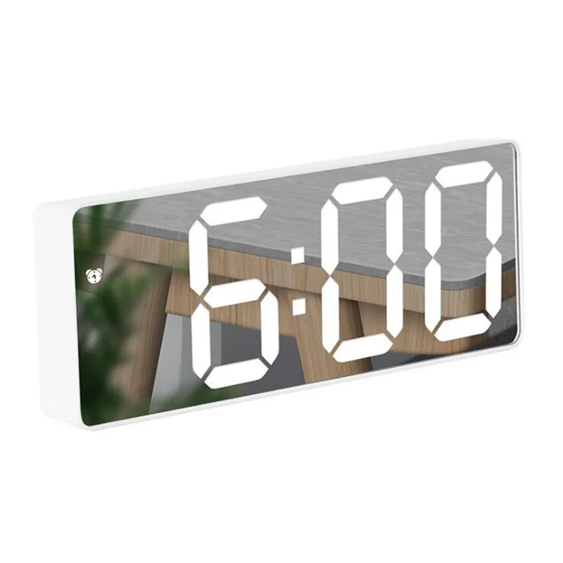 

Mirror Alarm Clock LED Digital Clock Night Mode Voice Control Snooze Time Temperature Display Desktop Clock