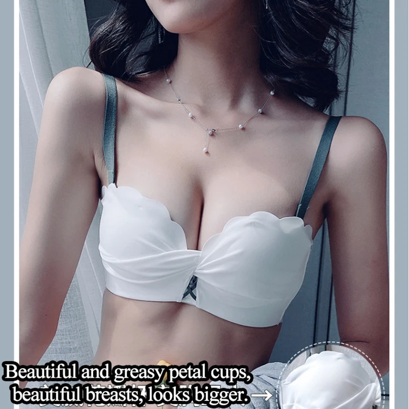 Non Marking Bra Girl Small Chest Gathered Bra Set Without Steel Ring Top Support Underwear