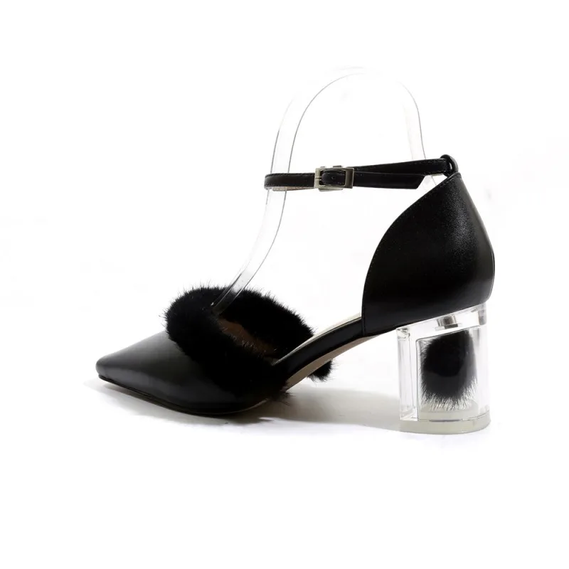 Новинка Итальянские сандалии на меху Сезон весна-лето Женские пикантные