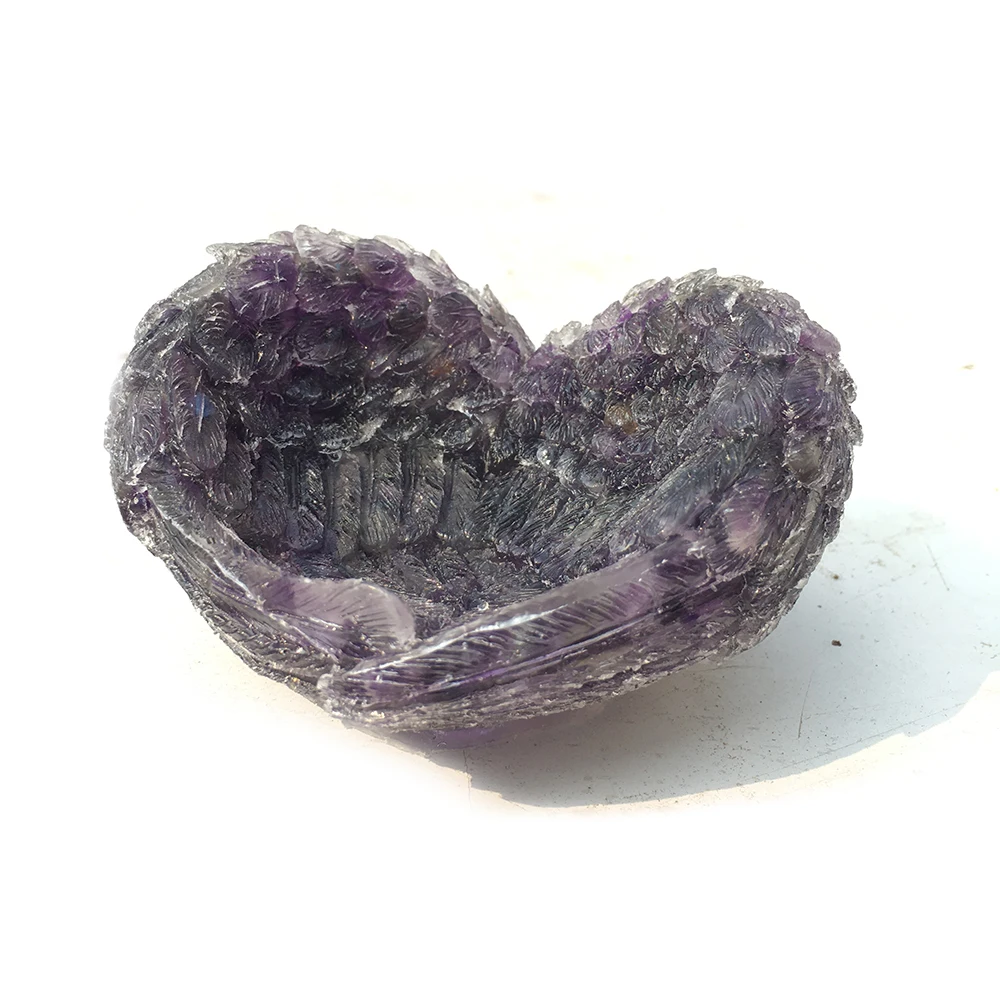 

1pc Natural Crystal Quartz Crushed Stone Resin Cured Angel Wing Shape Storage Box Ball Base Home Living Room Art Deco Decoration