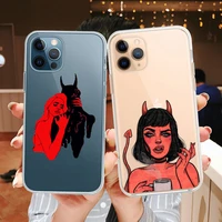 Cute Sexy Girl Devil Phone Case For iPhones mini Pro Max Plus 2020 Soft TPU Black Cover