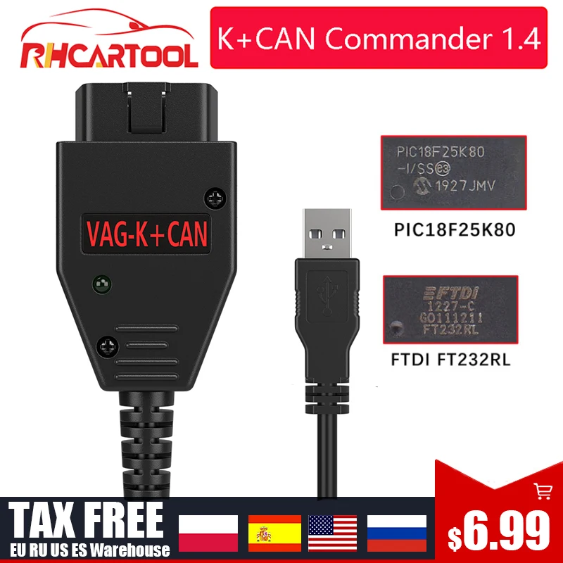 OBD2 для VAG K CAN Commander 1 4 FTDI FT232RL PIC18F25K80 сканер диагностический инструмент line Audi Q7 A2 A3 A4