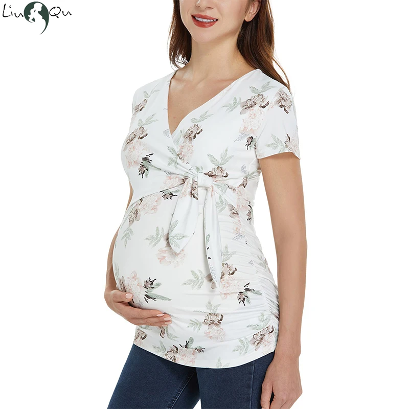 

Женские летние полосатые футболки с коротким рукавом, Одежда для беременных, одежда для грудного вскармливания, топы для беременных