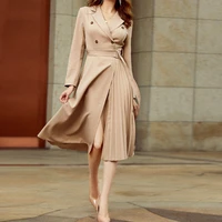 v neck long sleeved office ladies asymmetrical long skirt slim a line dress with belt vintage dress new style casual suit dress
