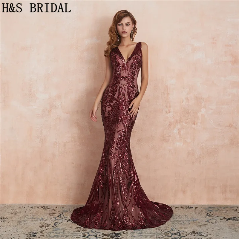 Женское вечернее платье-русалка зеленое платье с v-образным вырезом и блестками