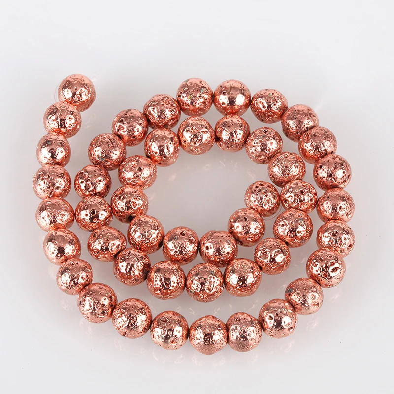 Бусины Из Натурального лавового камня 8 мм браслет золото сталь розовое