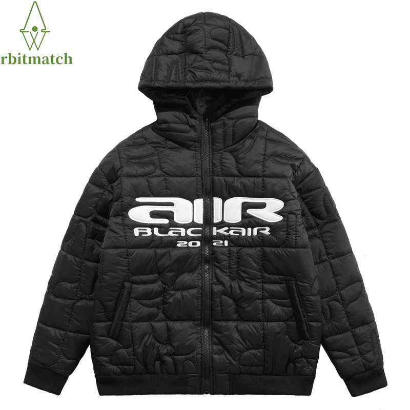 

Hip Hop Hooded Parka Jacket Down Jacket Harajuku Letter Embroidery Cotton Padde Coat Warm Thick Men Winter Jacket Coat Outwear