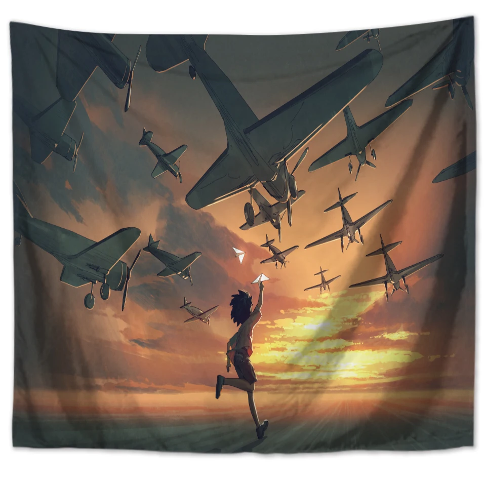 

Новая анимация искусство Ветер мечта бумажный самолёт гобелен Фон Ткань Искусство большой кит украшение для дома комнаты