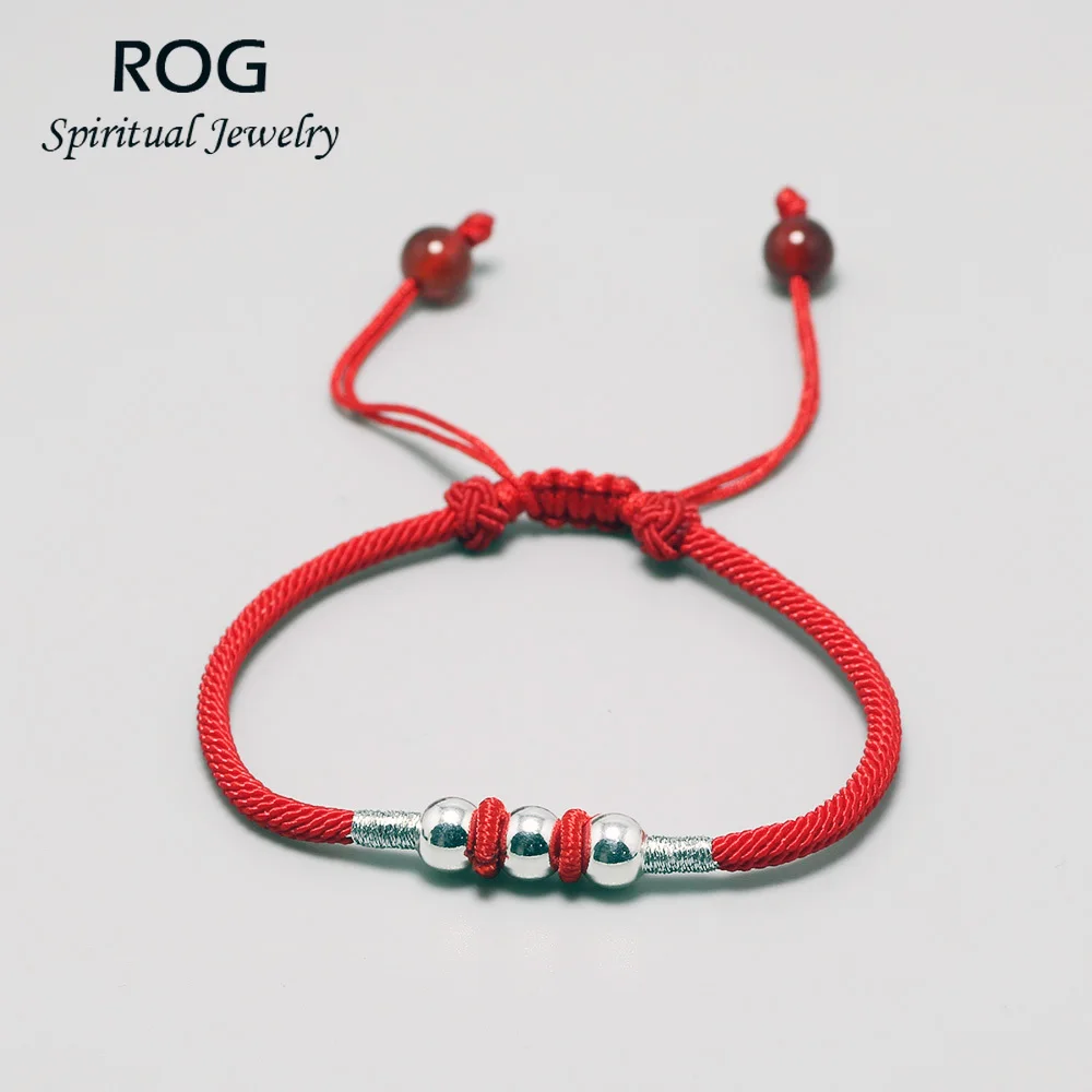 999 стерлингового серебра круглые бусины Lucky Red Rope браслет для мужчин и женщин