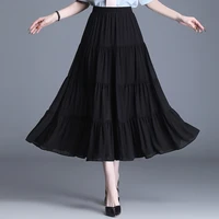 black pleated skirt summer women summer high waist big swings loose ladies casual long skirts elegant maxi skirt