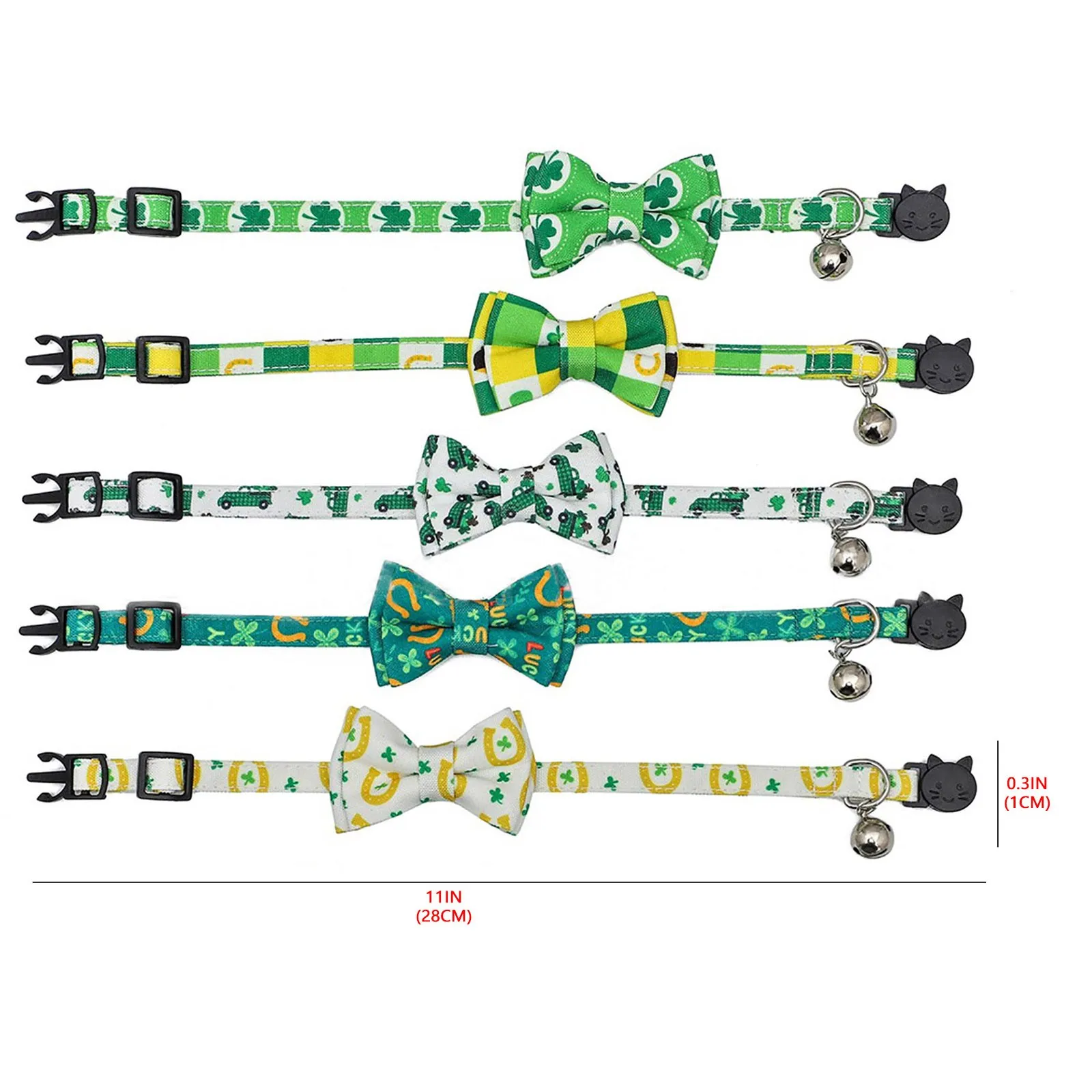 

#4 Dog Collar Colorful Series Personalized Collar St. Patrick's Day Pet Collar For Puppies Cats Adjustable Bow Tie With Bells