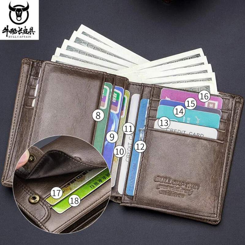BULLCAPTAIN мужской кошелек из натуральной воловьей кожи RFID отделение для монет
