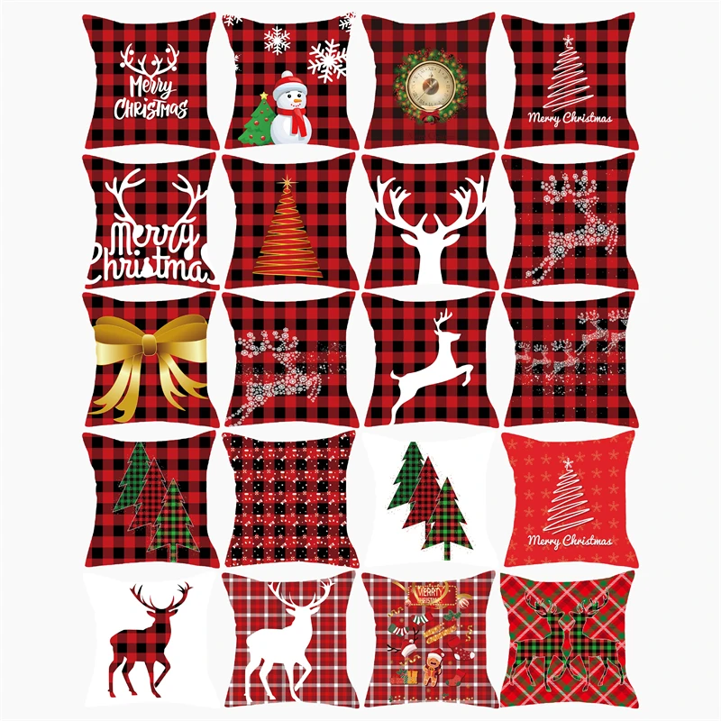 High Quality Red Christmas Cushion Cover Elk Sofa Pillowcase Plush Cushion Cover Suitable Home Decoration Pillow Cushion Cover (0)