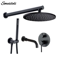 bathroom faucets tap set bathtub shower faucets tap set black brass hot cold water concealed rainfall head single handle mixer