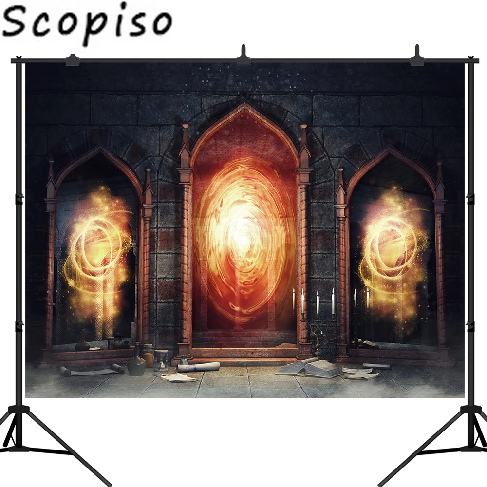 Фон для фотосъемки на Хэллоуин с изображением темной камеры волшебных книг фон