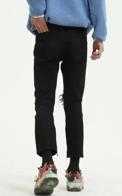 Men's Jeans Slim-Fit Feet Pants Denim Pants Black Ripped Pants Skinny Ripped Jeans Slim Trousers Black Ripped Pants