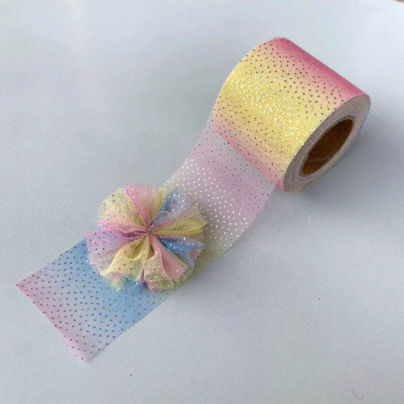 

5yards 60mm/80mm Colorful Gradient Organza Stain Ribbon for DIY Crafts Wedding Party Decoration Cake Gift Bow Packaging Ribbon