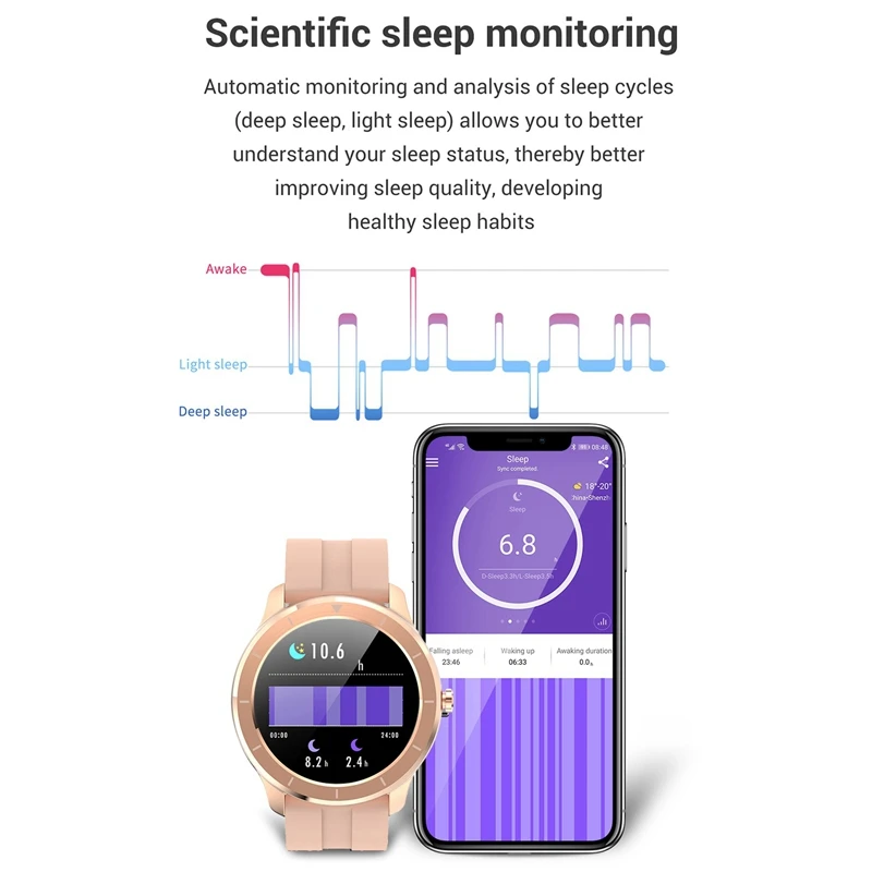 T6 Full Contact Round Sn Smart Watch for Men IP68 Waterproof Blood Pressure Oxygen Smartwatch Women(Pink) | Электроника