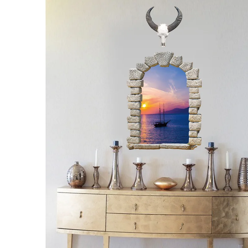 

Removable 3D wall sticker scenery false window living room bedroom TV PVC waterproof decoration sticker