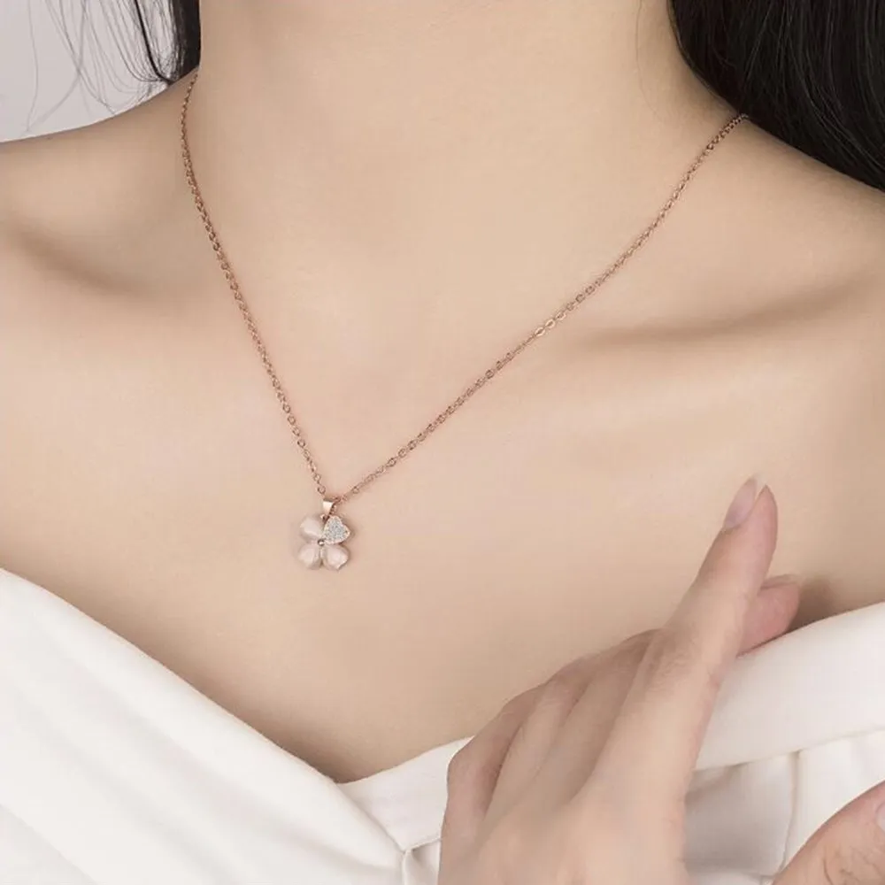 Ожерелье с подвеской цветка и листьев из высококачественного серебра с розовыми кристаллами и цирконами NEHZY S925, длина 45 см.