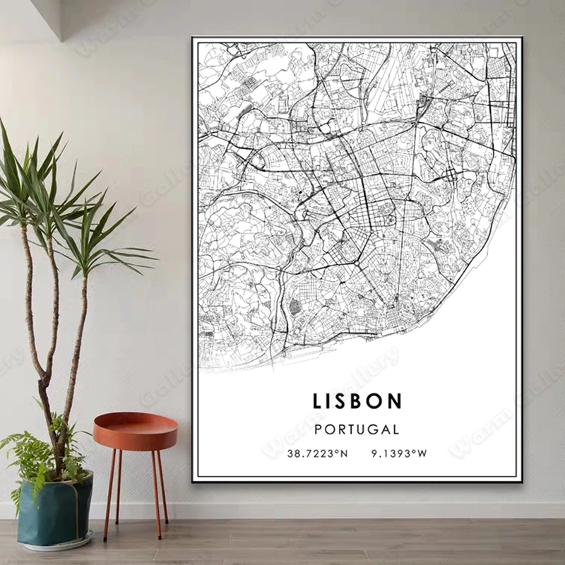 Black and White Portugal City Map The Lisbon Poster HD Print Wall Art Canvas Nordic Landscape Painting for Home Decor |
