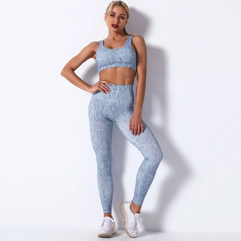 

SVOKORY Printed Yoga Set High Waist Seamless Gym Clothing Women Breathable Fitness Sportswear Hip Running Leggings Women