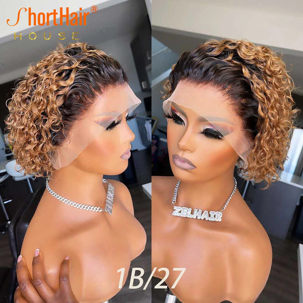 Медовая Блондинка кружевной фронтальный парик Черные Кудрявые человеческие