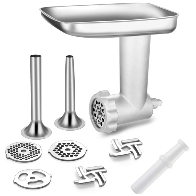 

Food Grinder Attachments for Kitchenaid Stand Mixers with 2 Sausage Stuffer Tubes & 4 Grinding Plates to Work As Meat