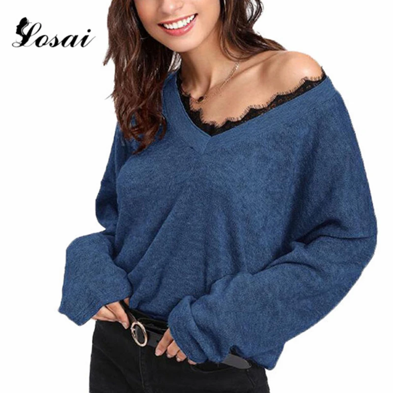 Женская футболка с длинным рукавом 2019 Новые пуловеры повседневные сексуальные v