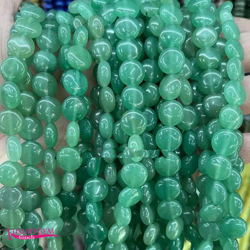 

Natural Green Aventurine Stone Loose Beads 10mm Smooth Flat Coin Shape DIY Jewelry Accessories 38Pcs a3674